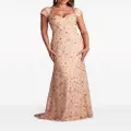 Tadashi Shoji Meraly floral-embellished tulle gown - Neutrals