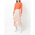 Paule Ka blossom-print flared midi skirt - Pink