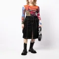 izzue contrast-stitching A-line midi skirt - Black