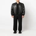 SANDRO rib-trimmed leather bomber jacket - Black