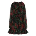 Dolce & Gabbana Kids rose-print layered silk dress - Black