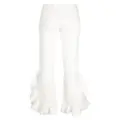 Cynthia Rowley frilled-hem zipped flared trousers - White