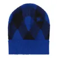 Burberry intarsia-knit logo argyle checked beanie - Blue