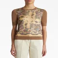 ETRO paisley-print panelled knitted top - Brown