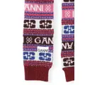 GANNI logo-appliqué patterned-intarsia scarf - Red