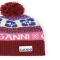 GANNI patterned-intarsia knitted beanie - Red