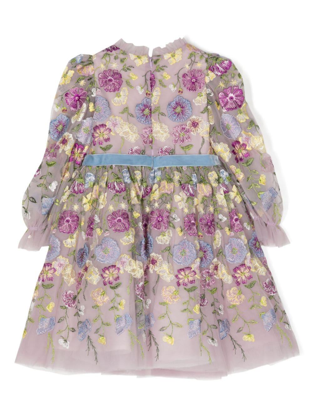 MARCHESA KIDS COUTURE floral-embroidered tulle gown - Purple