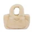 Prada mini triangle-logo shearling tote bag - Neutrals