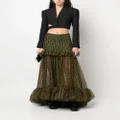 Saint Laurent geometric-print ruffled maxi skirt - Green