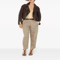 Brunello Cucinelli panelled leather cropped jacket - Brown