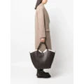 Brunello Cucinelli shearling-trim leather shopping tote bag - Brown