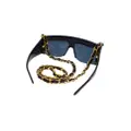 CHANEL Pre-Owned 1990-2000s leather-and-chain trimmed shield sunglasses - Black