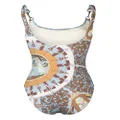 Tory Burch graphic-print swimsuit - Brown