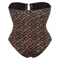 Ulla Johnson geometric-pattern print strapless swimsuit - Brown