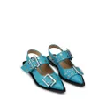 GANNI buckled-strap slingback ballerina shoes - Blue