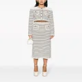 SANDRO pointelle-knit striped midi skirt - White