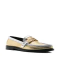 Moschino logo-lettering metallic leather loafers - Gold