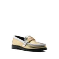 Moschino logo-lettering metallic leather loafers - Gold