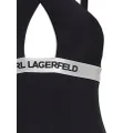 Karl Lagerfeld logo-waistband halterneck swimsuit - Black