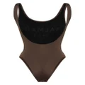 Balmain embroidered-logo scoop-back swimsuit - Brown