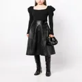 Elie Saab floral-embroidered leather midi skirt - Black