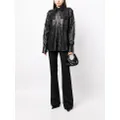 Elie Saab floral-embroidered leather shirt jacket - Black