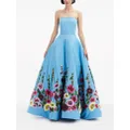 Oscar de la Renta floral-embroidery strapless dress - Blue