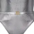 Balmain belted metallic-finish swimsuit - Silver