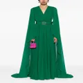 Elie Saab long-sleeve draped silk gown - Green