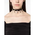Alessandra Rich heart-pendants leather choker - Black