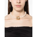 Alessandra Rich beetle-charm faux-pearl necklace - Neutrals