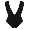 Balmain rhinestone-detailed draped swimsuit - Black