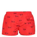 Kiton all-over logo printed swim shorts - Red