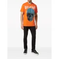 Philipp Plein crystal-embellished skull-print cotton T-shirt - Orange