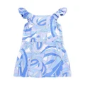guess kids logo-embroidered printed dress - Blue