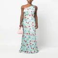 Saloni floral-print one-shoulder gown - Green