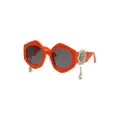 Philipp Plein skull-charm hexagon-frame sunglasses - Orange