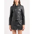 Armani Exchange off-centre fastening leather jacket - Black
