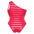 Balmain one-shoulder logo-print swimsuit - Red