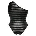 Balmain one-shoulder logo-print swimsuit - Black