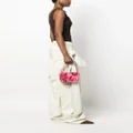 Blumarine rhinestone-logo floral-print leather tote bag - Pink