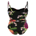 La Perla floral-print belted swimsuit - Black
