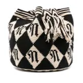 Nanushka logo-jacquard crochet bucket bag - Black