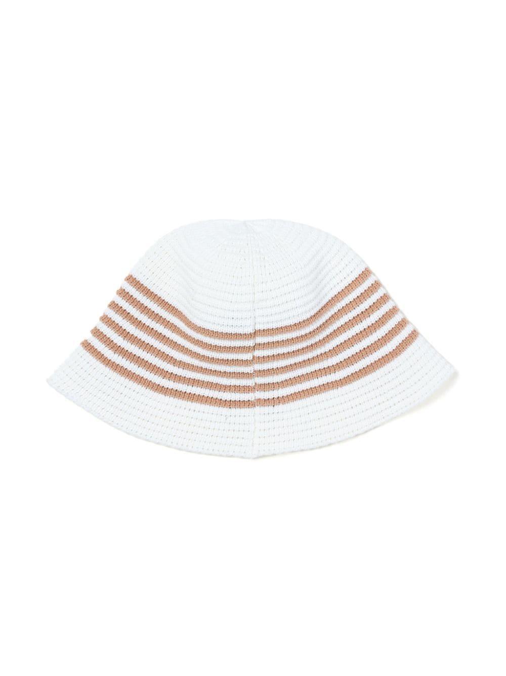 FIVE CM striped fine-knit bucket hat - White