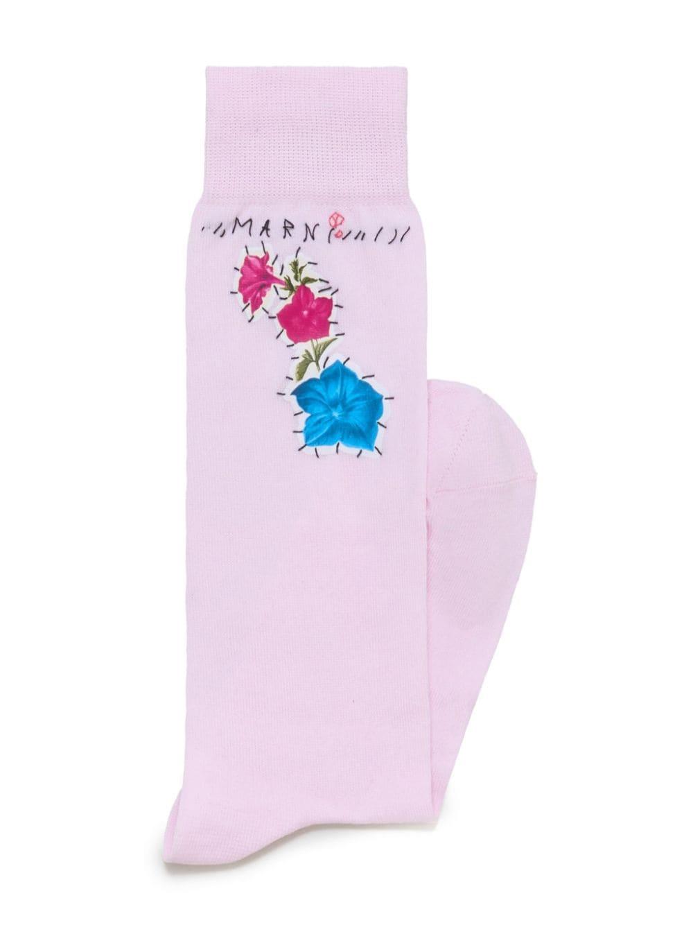 Marni logo-embroidered floral appliqué socks - Pink