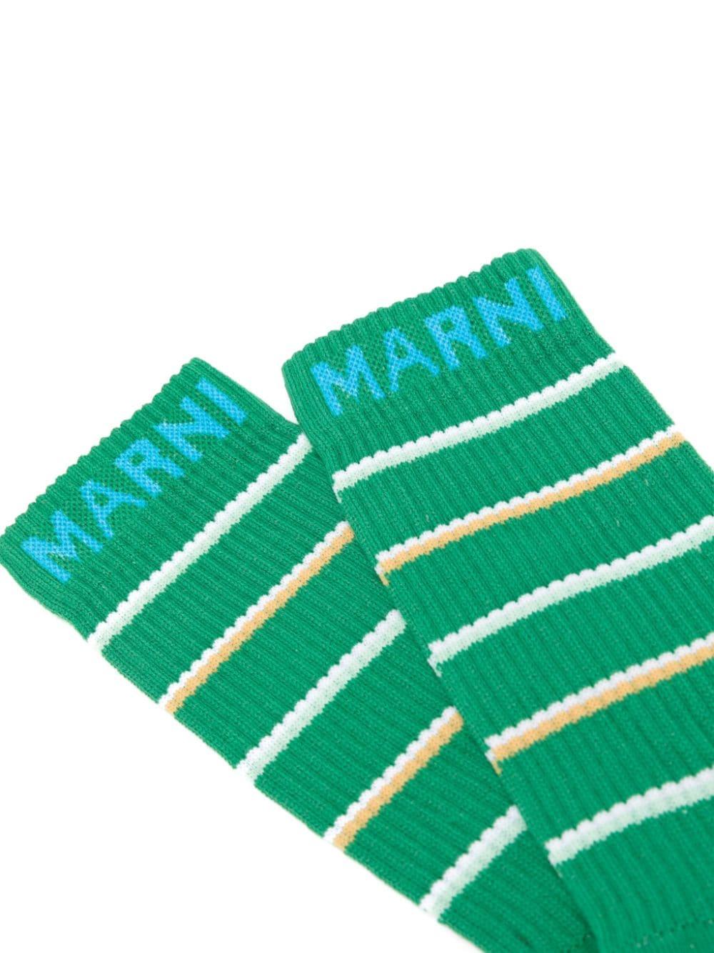 Marni embroidered-logo cotton socks - Green
