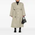 Balenciaga collarless belted cotton trench coat - Neutrals