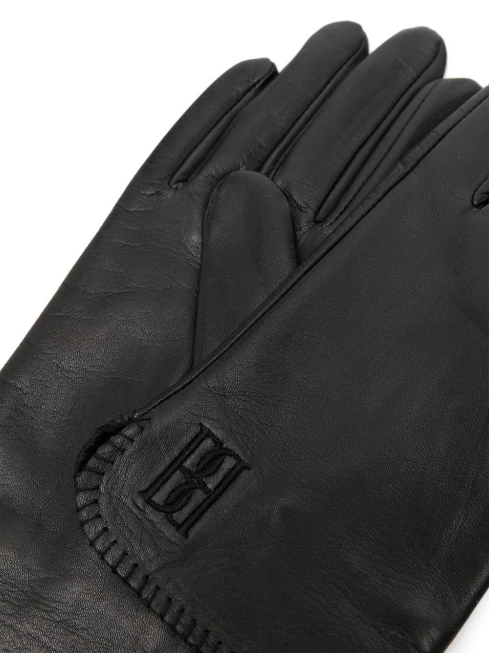 By Malene Birger Ginny logo-embroidered leather gloves - Black