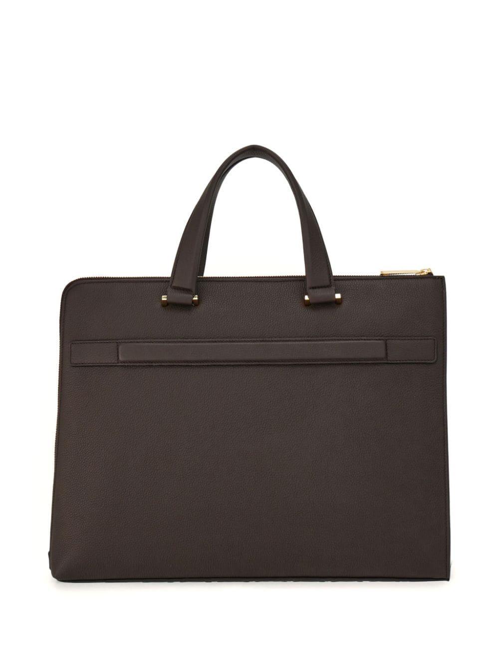 Ferragamo Gancini-print leather laptop bag - Brown