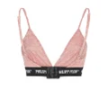 Philipp Plein logo-band lace triangle bra - Pink